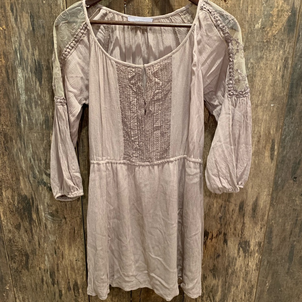 Taupe Dress with Lace Cut-outs